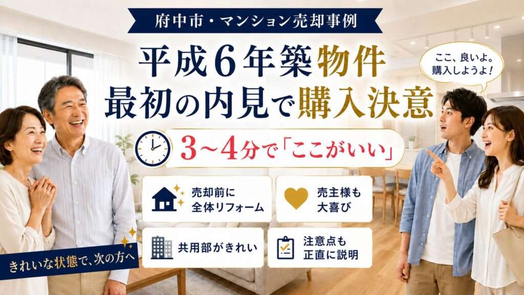 府中市の平成6年築マンションを全体リフォームし、最初の内見で購入が決まった売却事例
