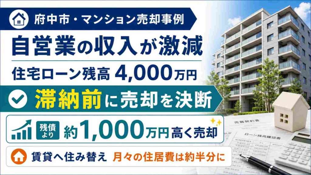 府中市で自営業の収入減により住宅ローン返済が不安になり、滞納前にマンションを売却して住居費を減らした事例