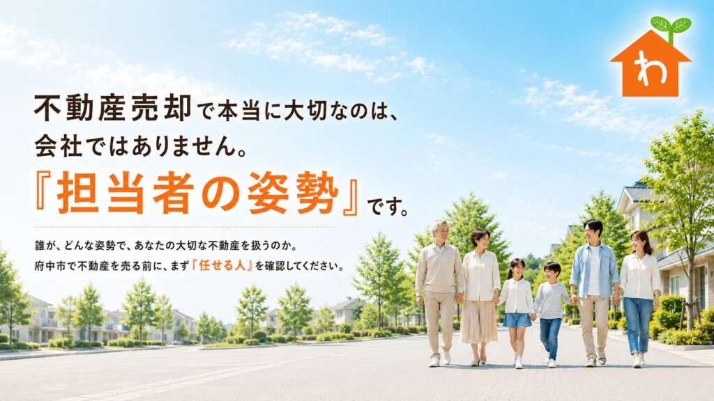 不動産売却で大切なのは会社ではなく担当者の姿勢であることを伝える、家族が住宅街を歩く画像