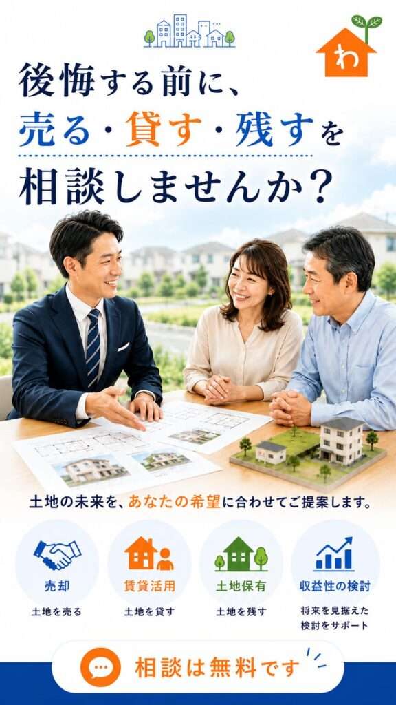 府中市で土地活用に迷う方へ。後悔する前に、売る・貸す・残すを相談する案内画像
